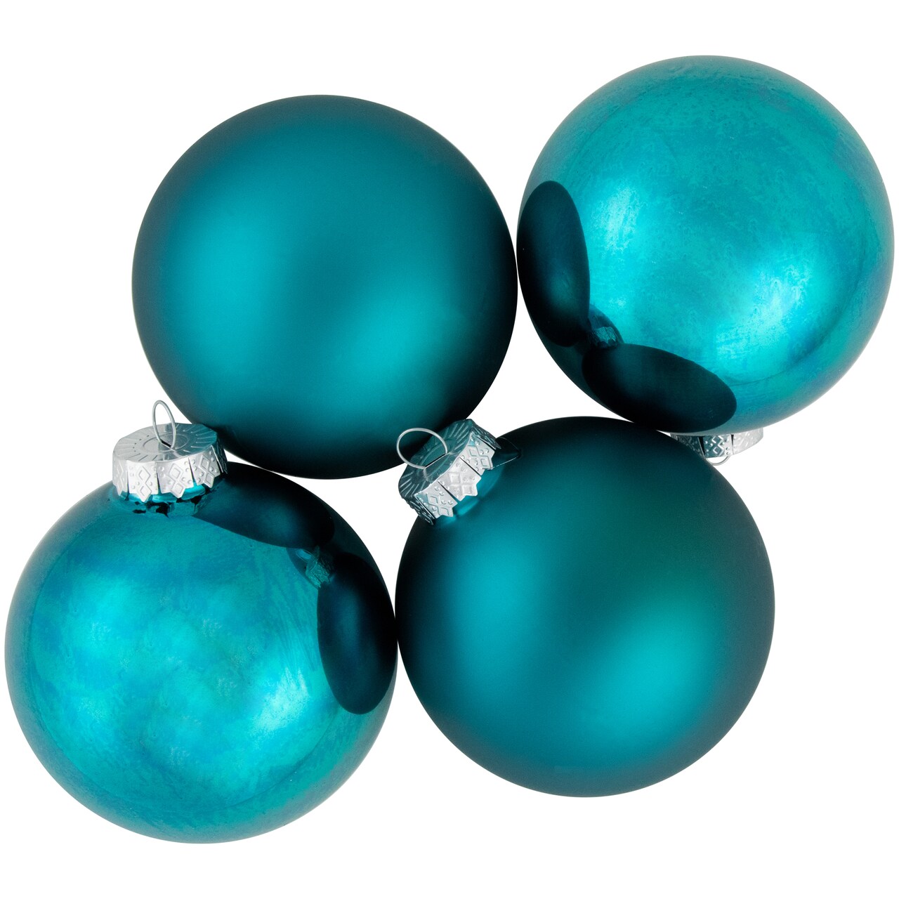 Northlight 4ct Turquoise Blue 2-Finish Glass Ball Christmas Ornaments 4"